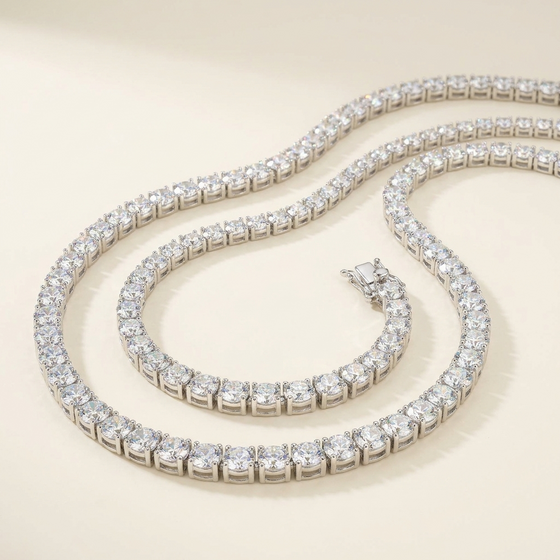 Moissanite tennis necklace draped, 2mm D-colour VVS1 in S925