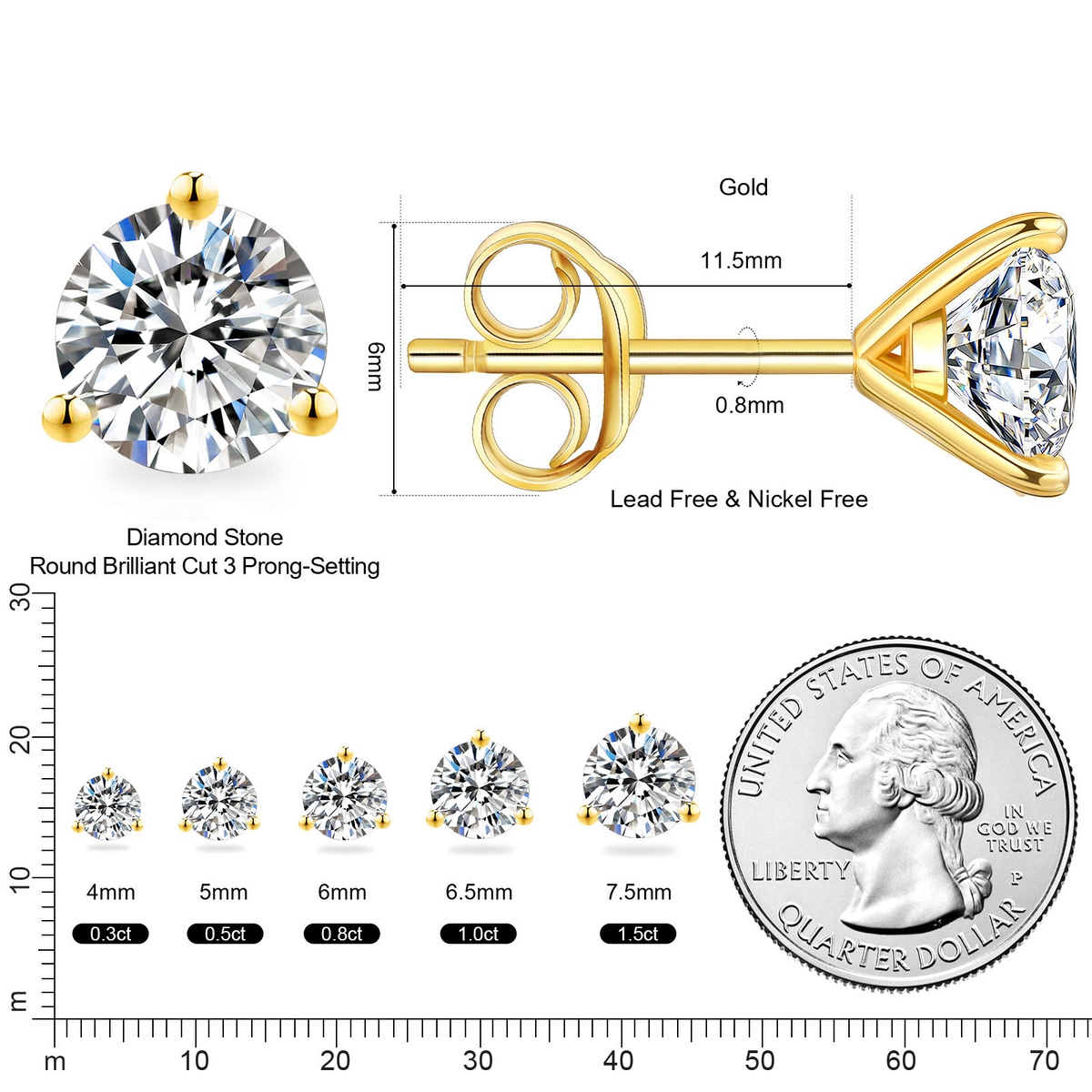 Moissanite 3-Claw Stud Earrings