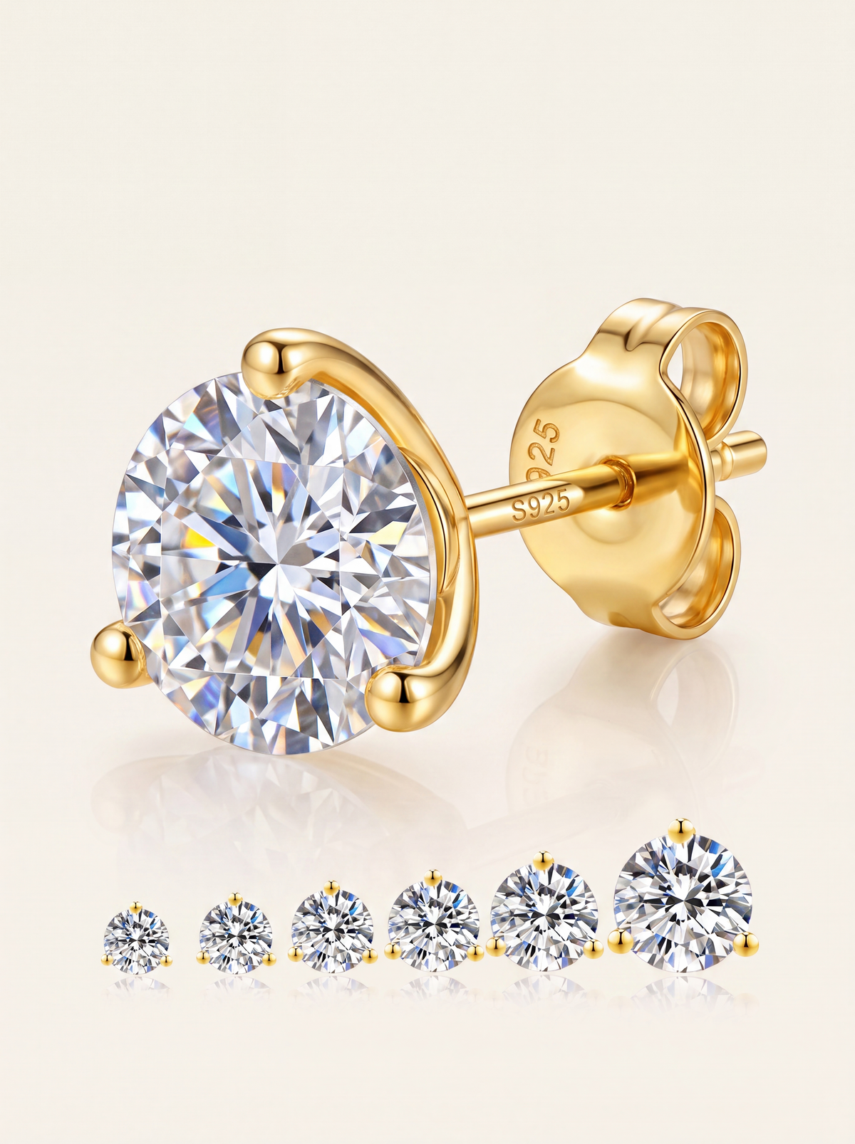 Moissanite 3-Claw Stud Earrings