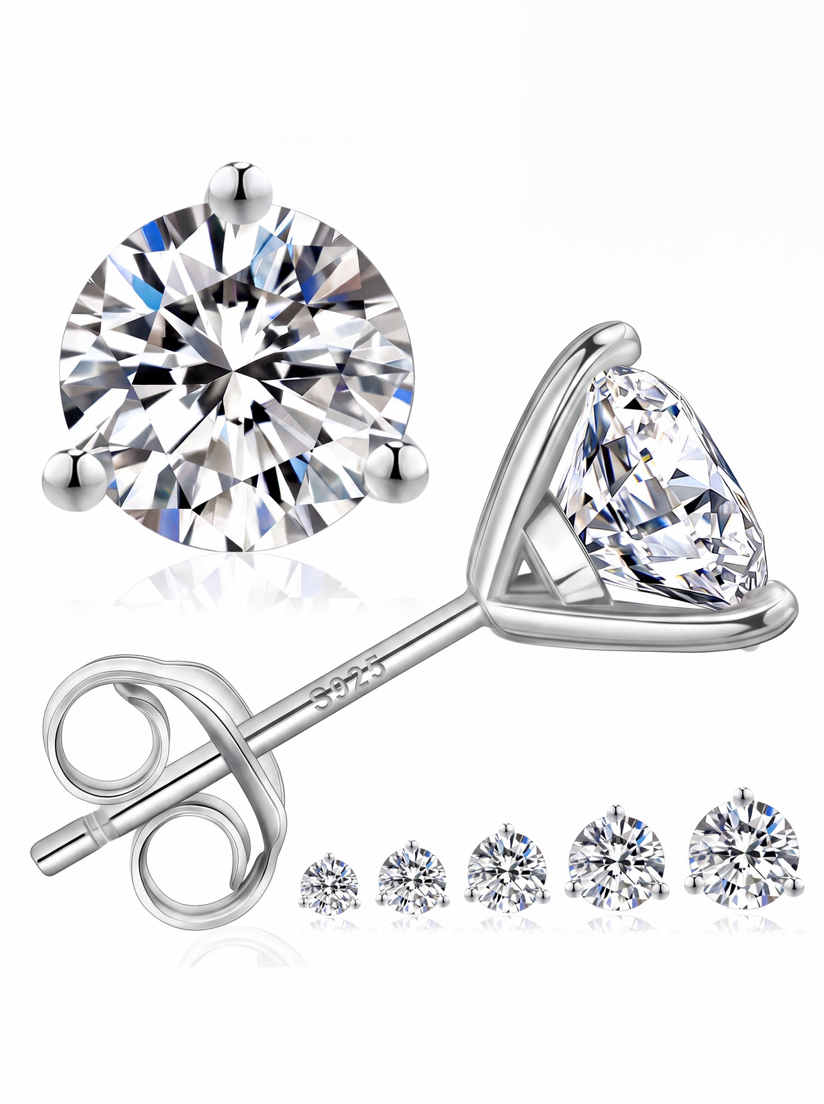 Moissanite 3-Claw Stud Earrings