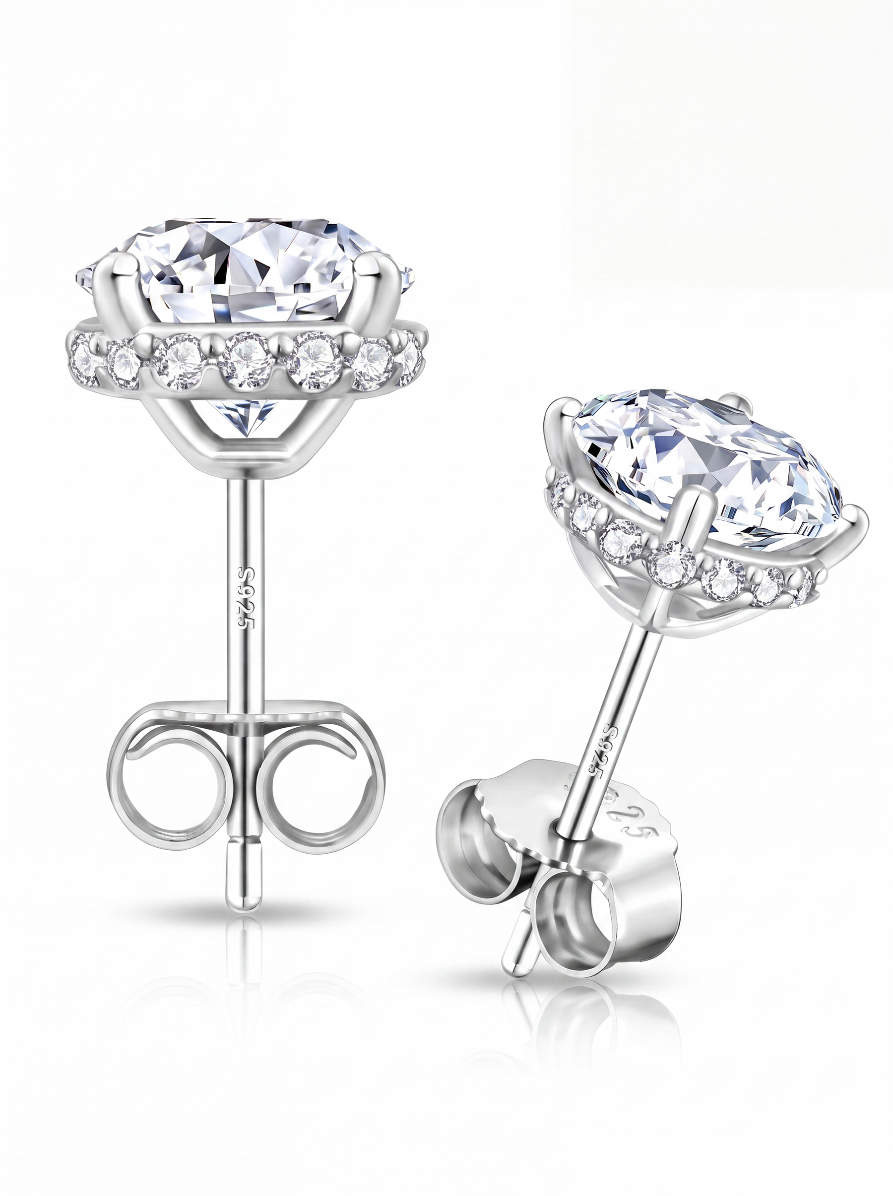 Moissanite Halo Flower Stud Earrings