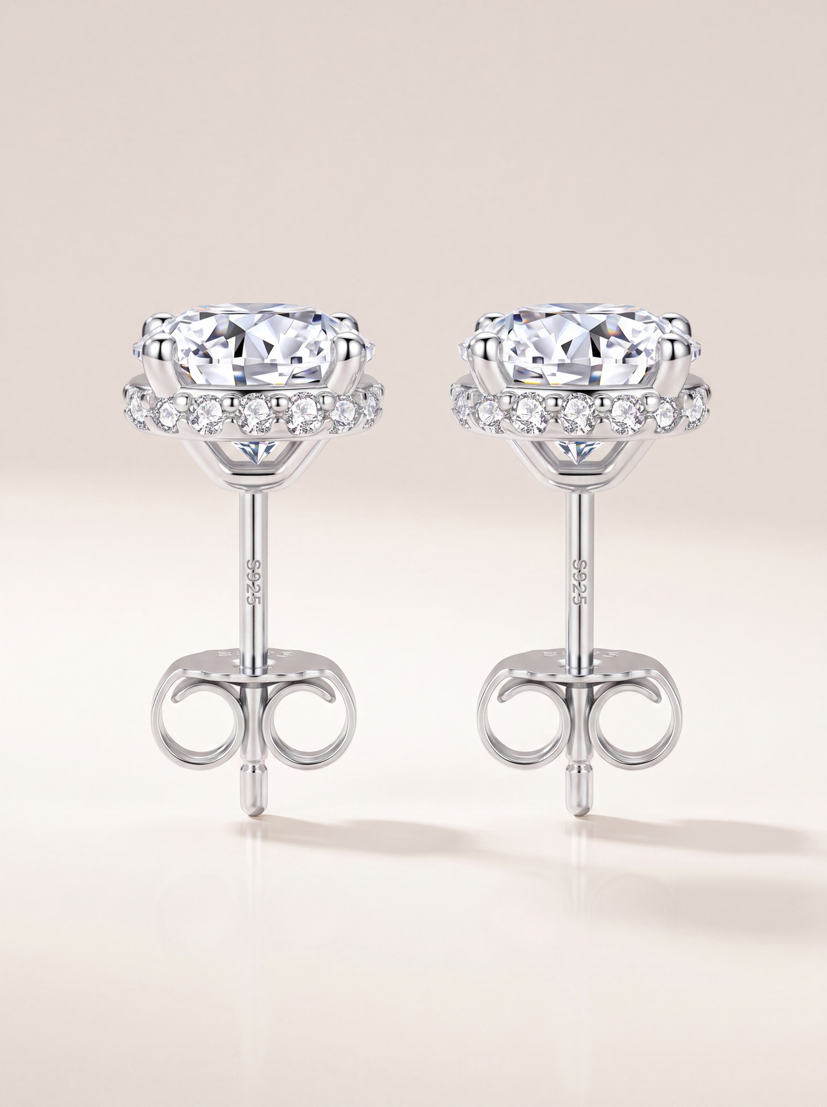 Moissanite Halo Flower Stud Earrings