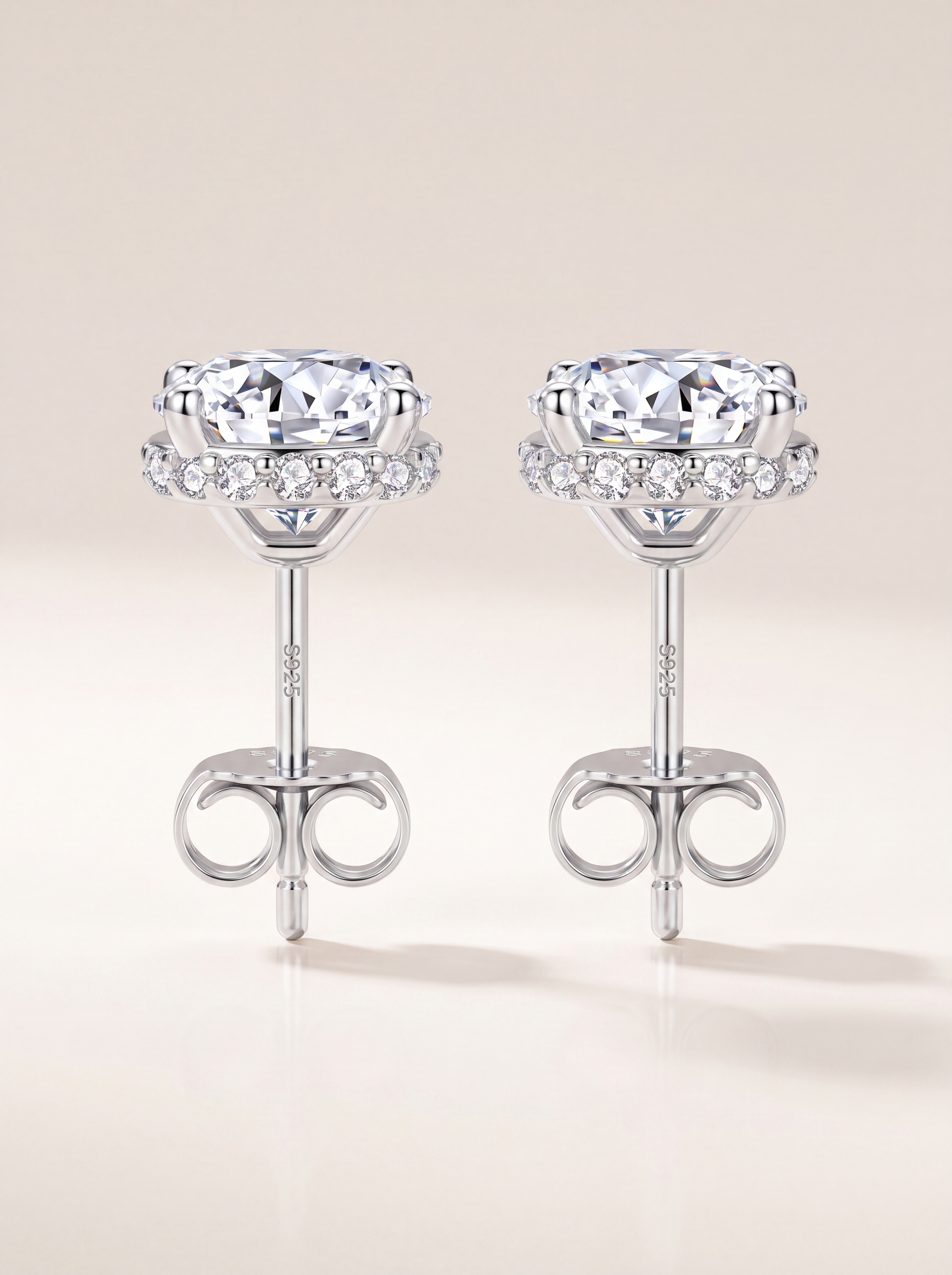 Moissanite Halo Flower Stud Earrings