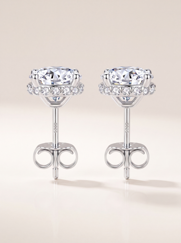 Moissanite Halo Flower Stud Earrings