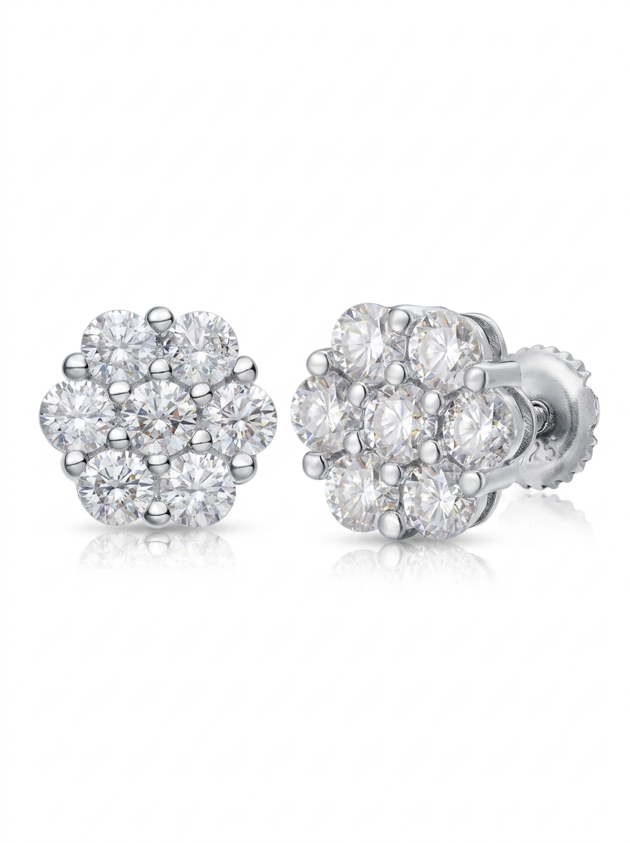 Moissanite Flower Cluster Stud Earrings