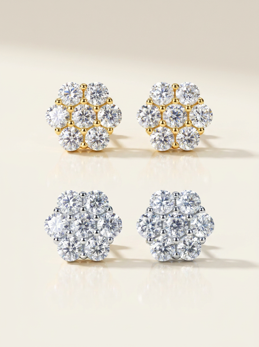Moissanite Flower Cluster Stud Earrings