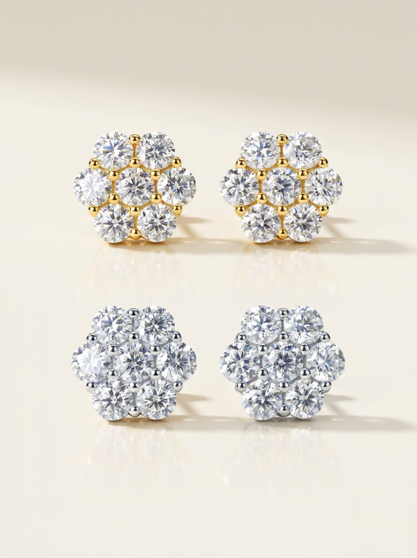 Moissanite Flower Cluster Stud Earrings