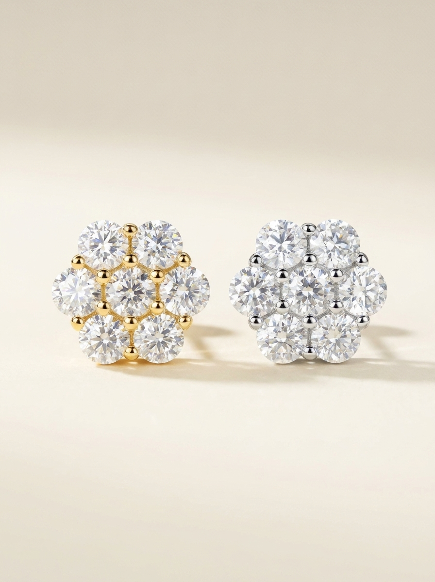 Moissanite Flower Cluster Stud Earrings
