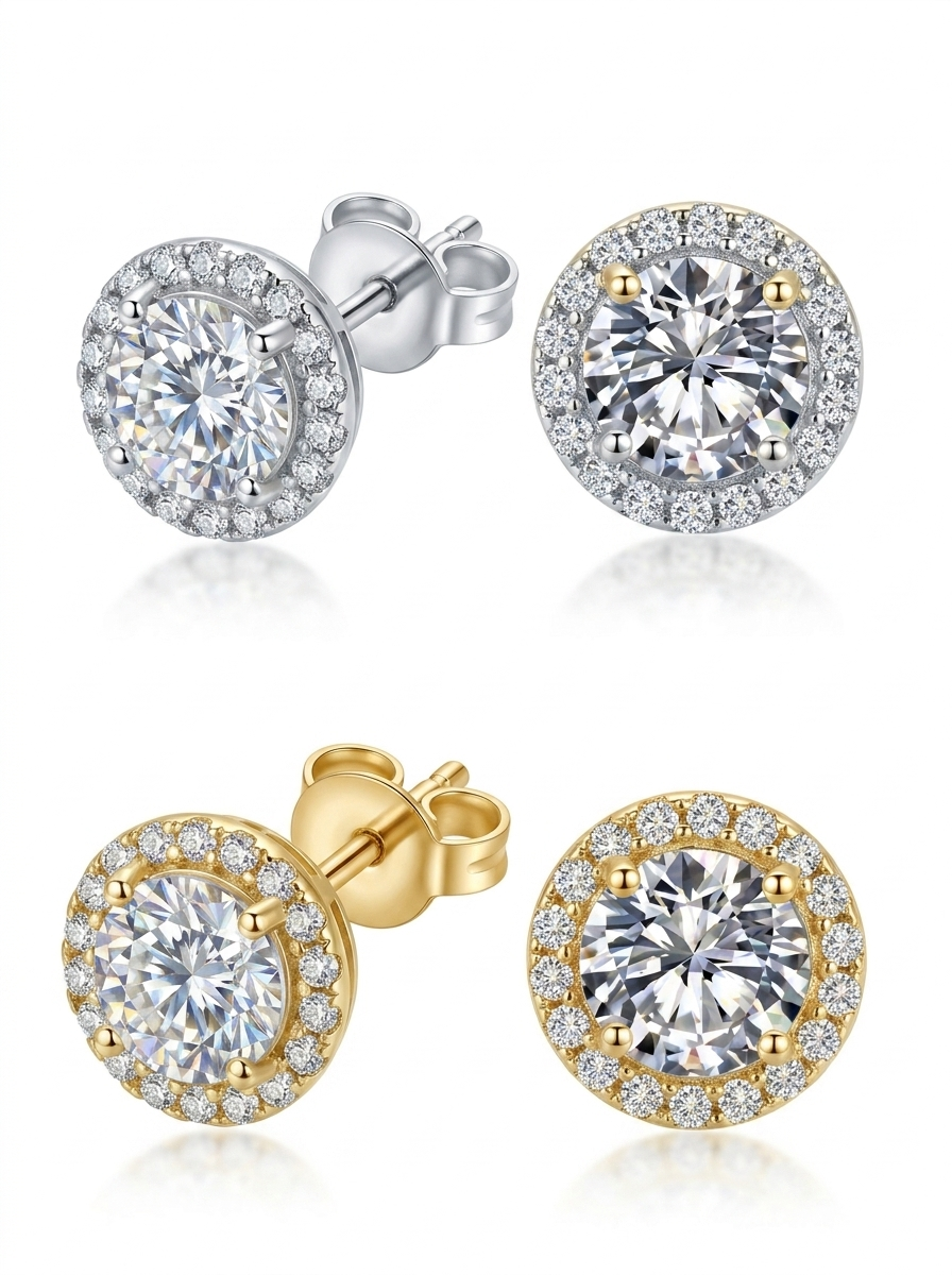 Moissanite Round Halo Stud Earrings