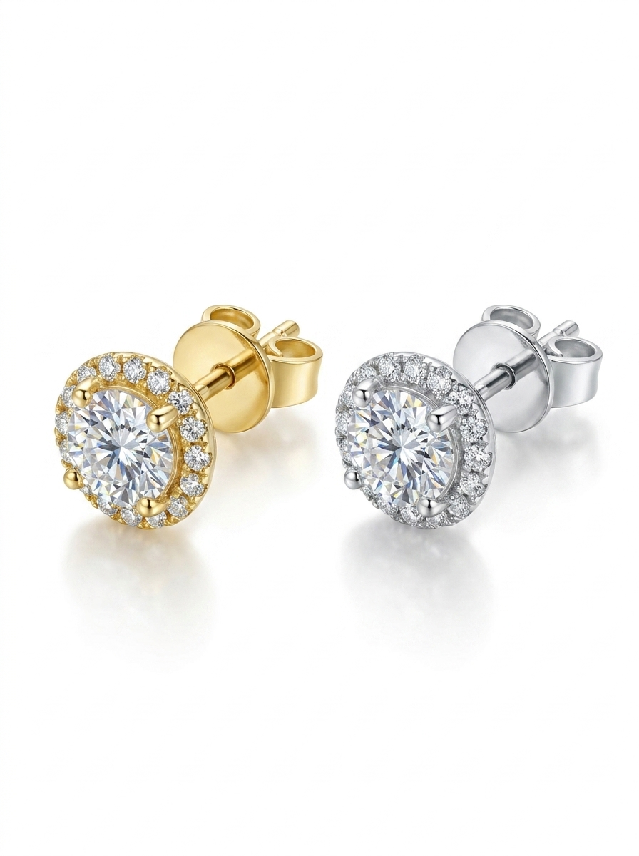 Moissanite Round Halo Stud Earrings