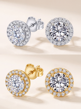 Moissanite round halo stud earrings 1.00ct in S925 sterling silver, Raiment Jewelry & Co.