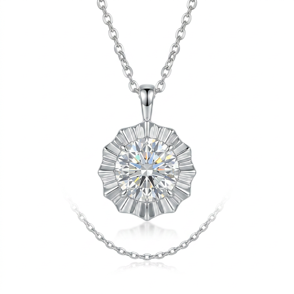 Moissanite round solitaire pendant 1.00ct in S925 sterling silver, Raiment Jewelry & Co.