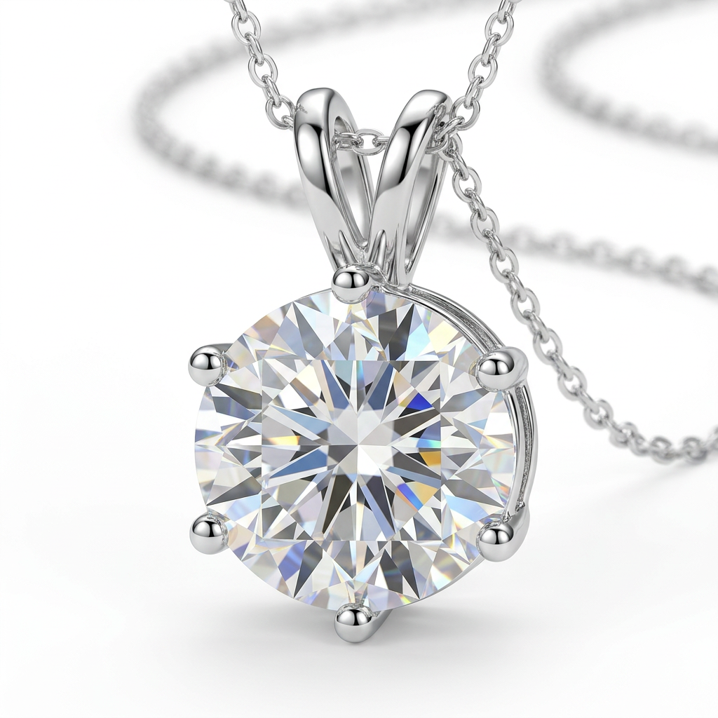 Moissanite round solitaire pendant stone macro, D-colour VVS1
