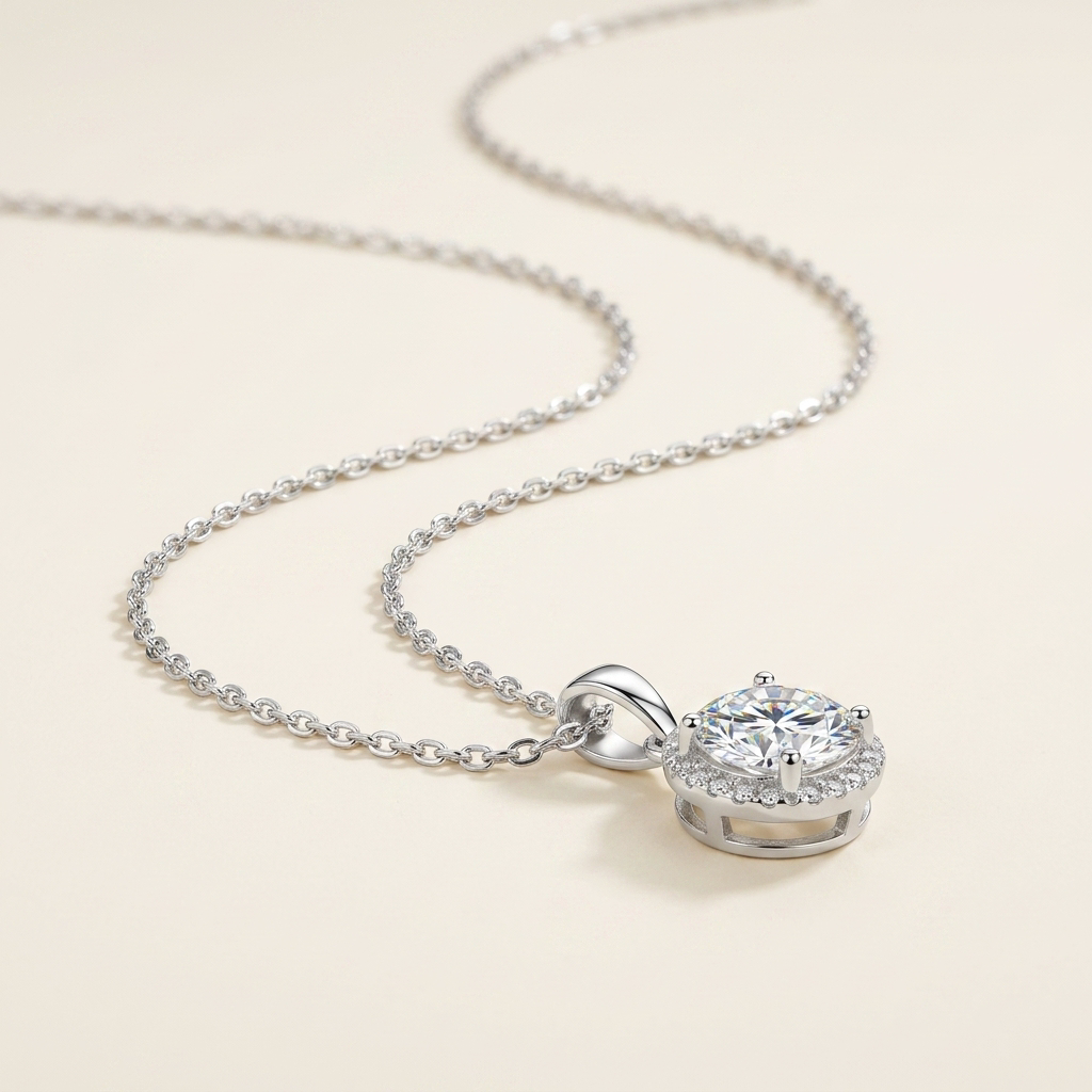 Moissanite Round Solitaire Pendant - beauty drape