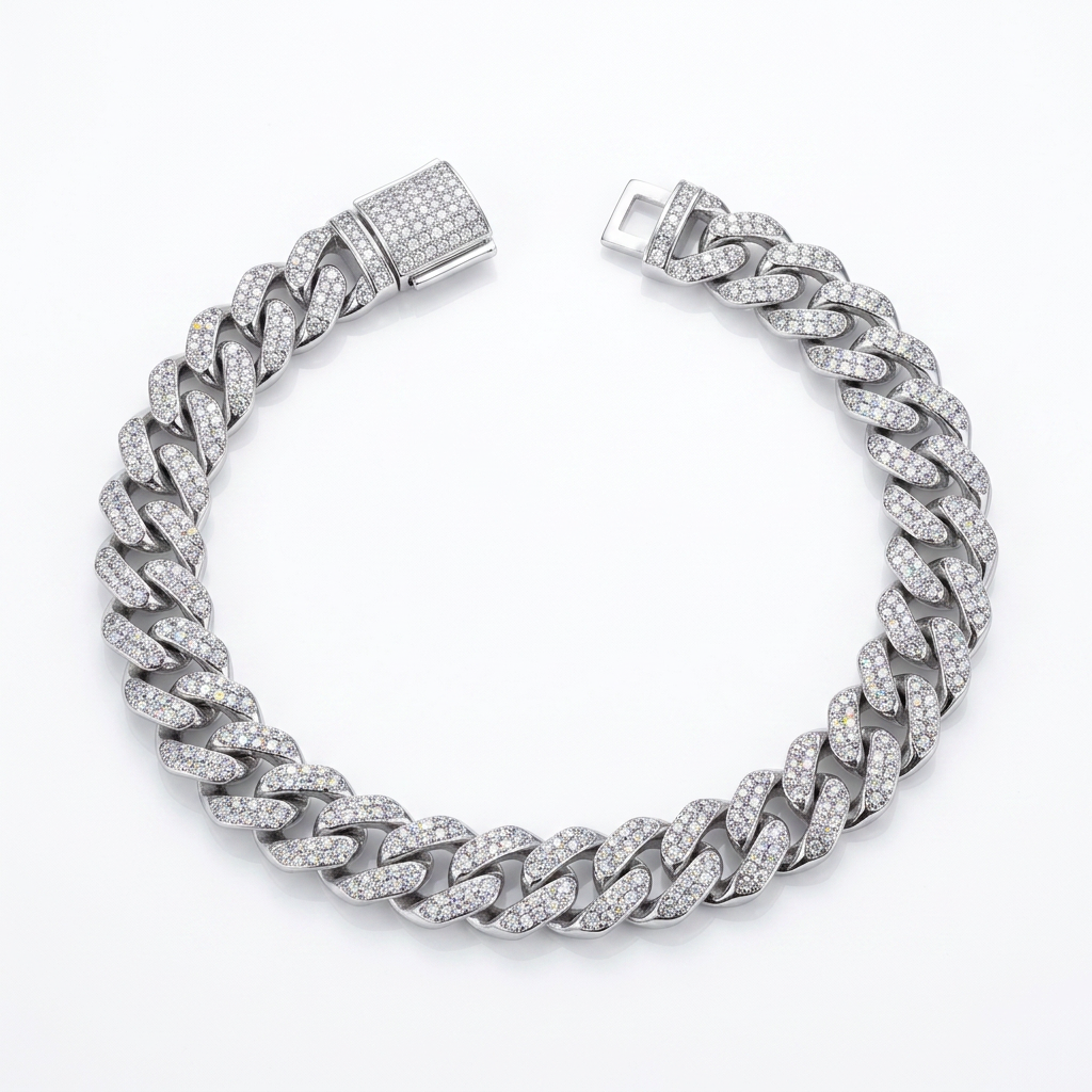 Moissanite Cuban bracelet 6mm in S925 sterling silver, Raiment Jewelry & Co.