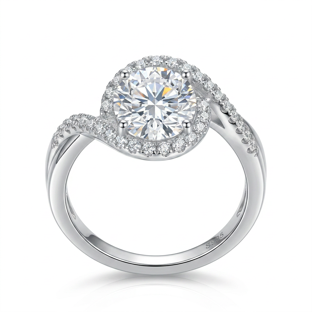 Moissanite Halo Solitaire Ring - hero on white