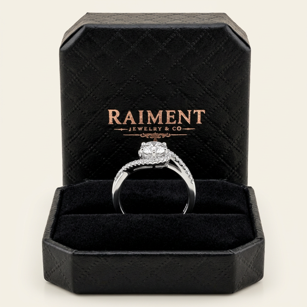 Moissanite Halo Solitaire Ring - in Raiment box