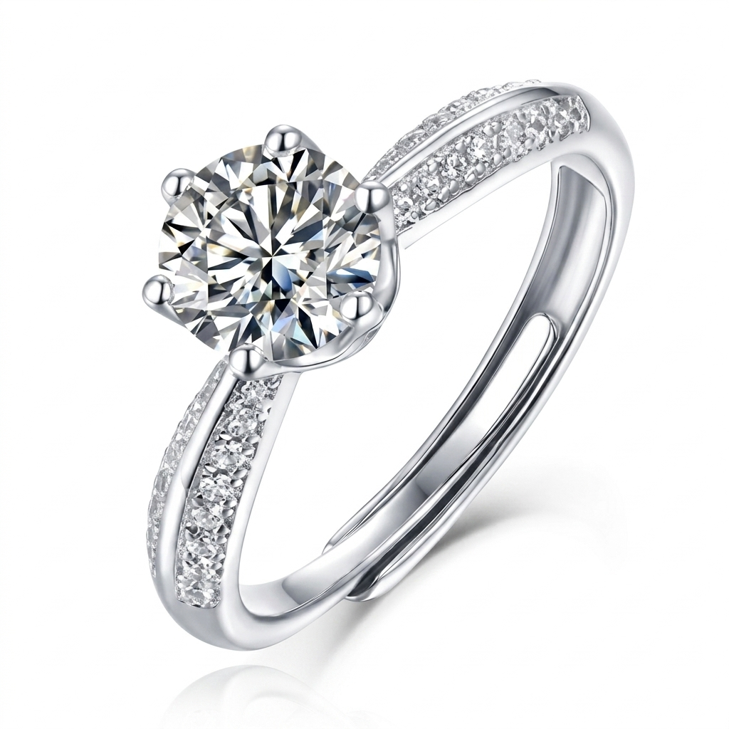 Moissanite Adjustable Pave Solitaire Ring - hero on white