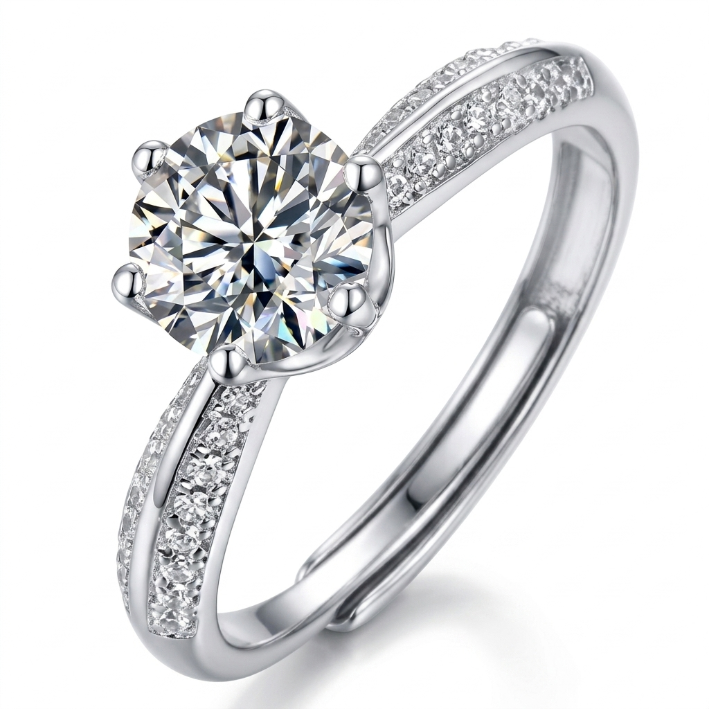 Moissanite Adjustable Pave Solitaire Ring - stone macro