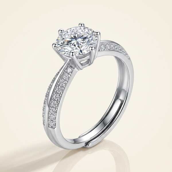 Moissanite Adjustable Pave Solitaire Ring