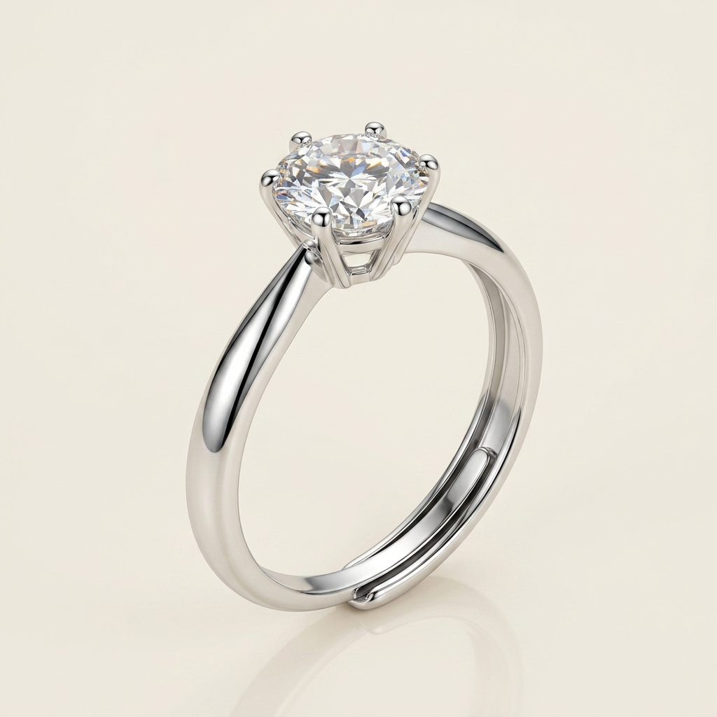 Moissanite Adjustable Solitaire Ring - beauty angle