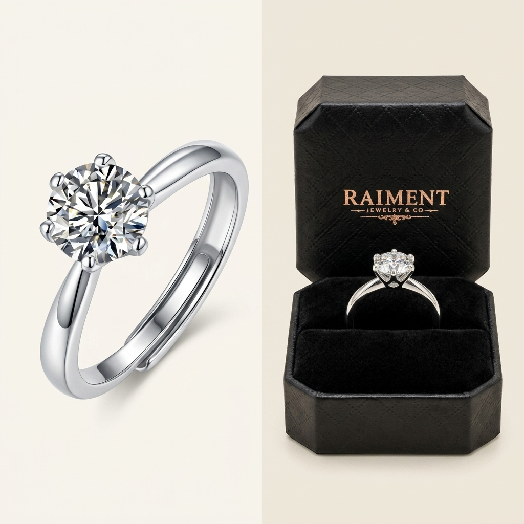 Moissanite Adjustable Solitaire Ring - in Raiment box