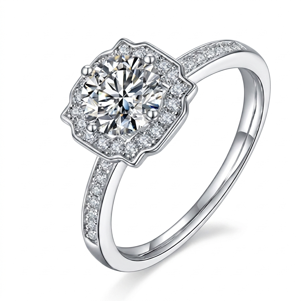 Moissanite Floral Halo Ring - hero on white