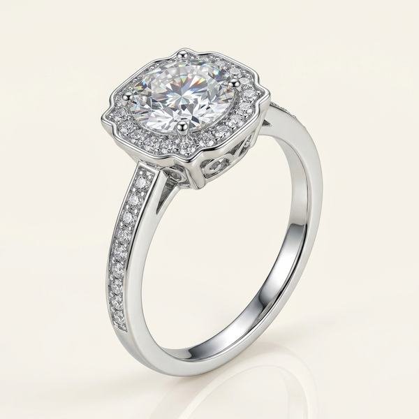 Moissanite Floral Halo Ring 1ct