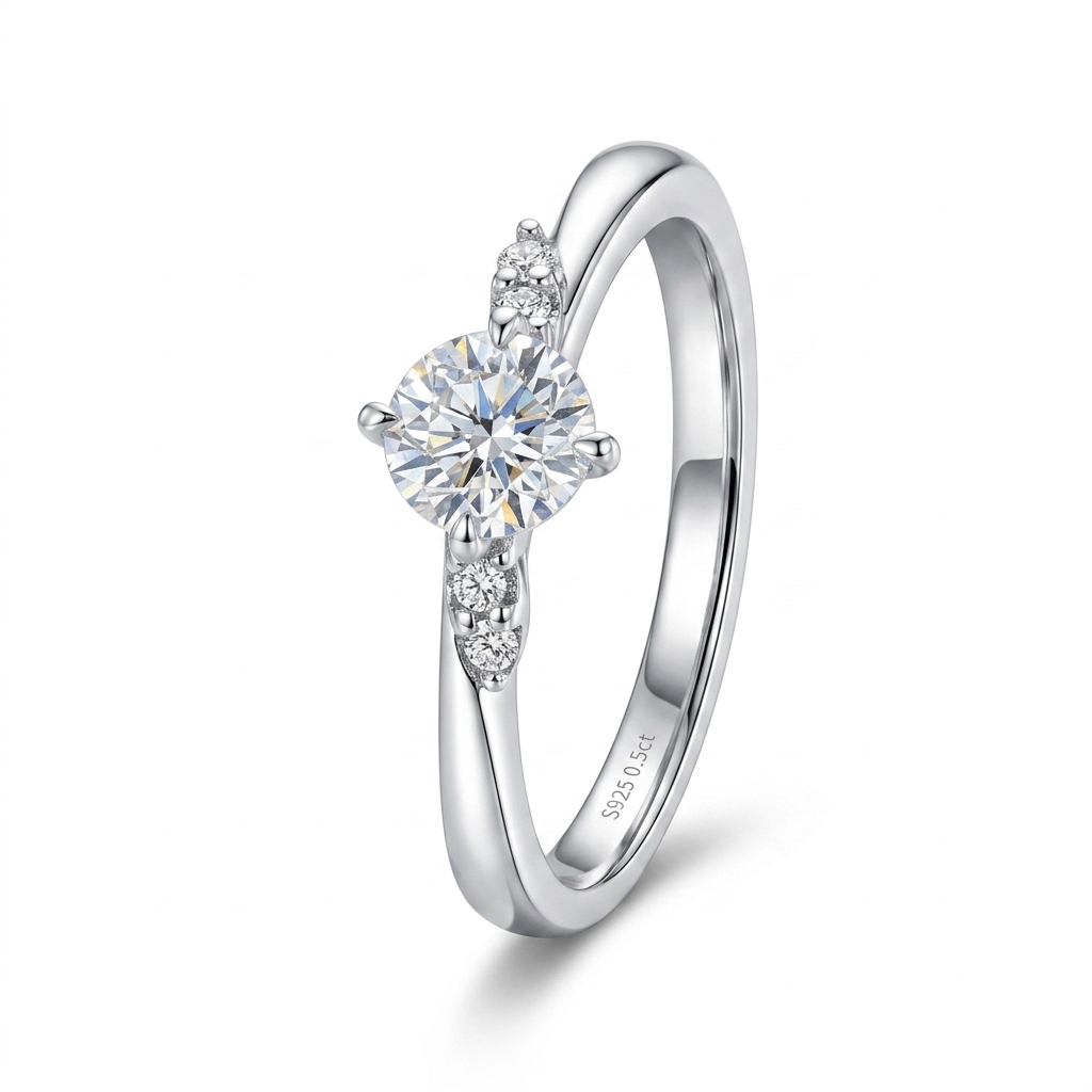 Moissanite 4-Claw Petite Solitaire Ring - hero on white