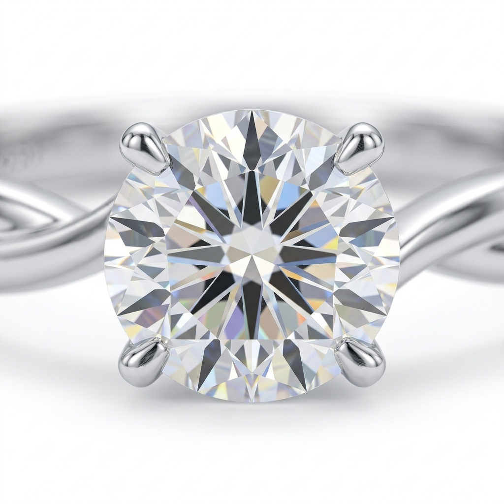 Moissanite 4-Claw Petite Solitaire Ring - stone macro