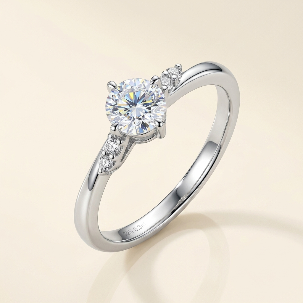 Moissanite 4-Claw Petite Solitaire Ring - beauty angle