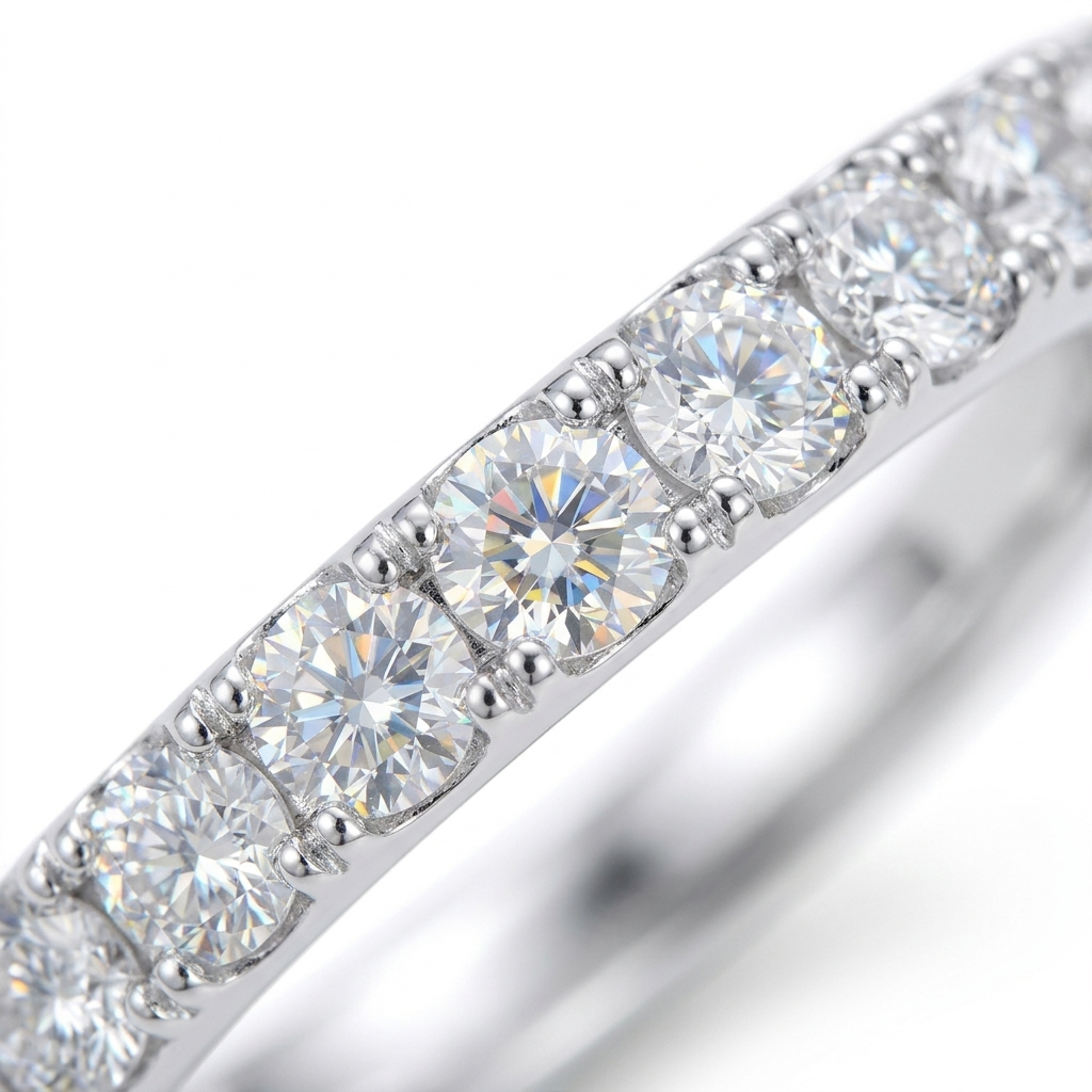 Moissanite Half-Eternity Band Ring - stone macro
