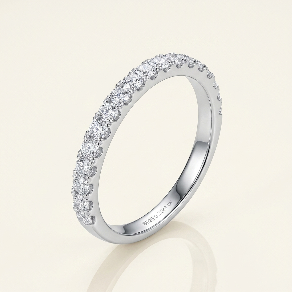 Moissanite Half-Eternity Band Ring - beauty angle