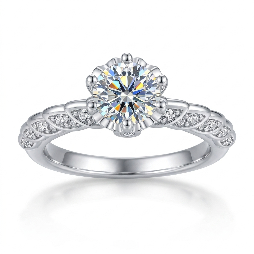 Moissanite Pave Solitaire Ring 1ct - hero on white