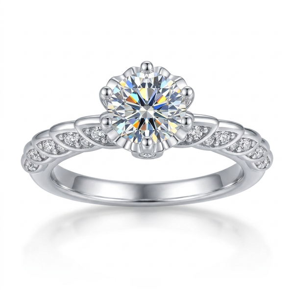 Moissanite Pave Solitaire Ring 1ct