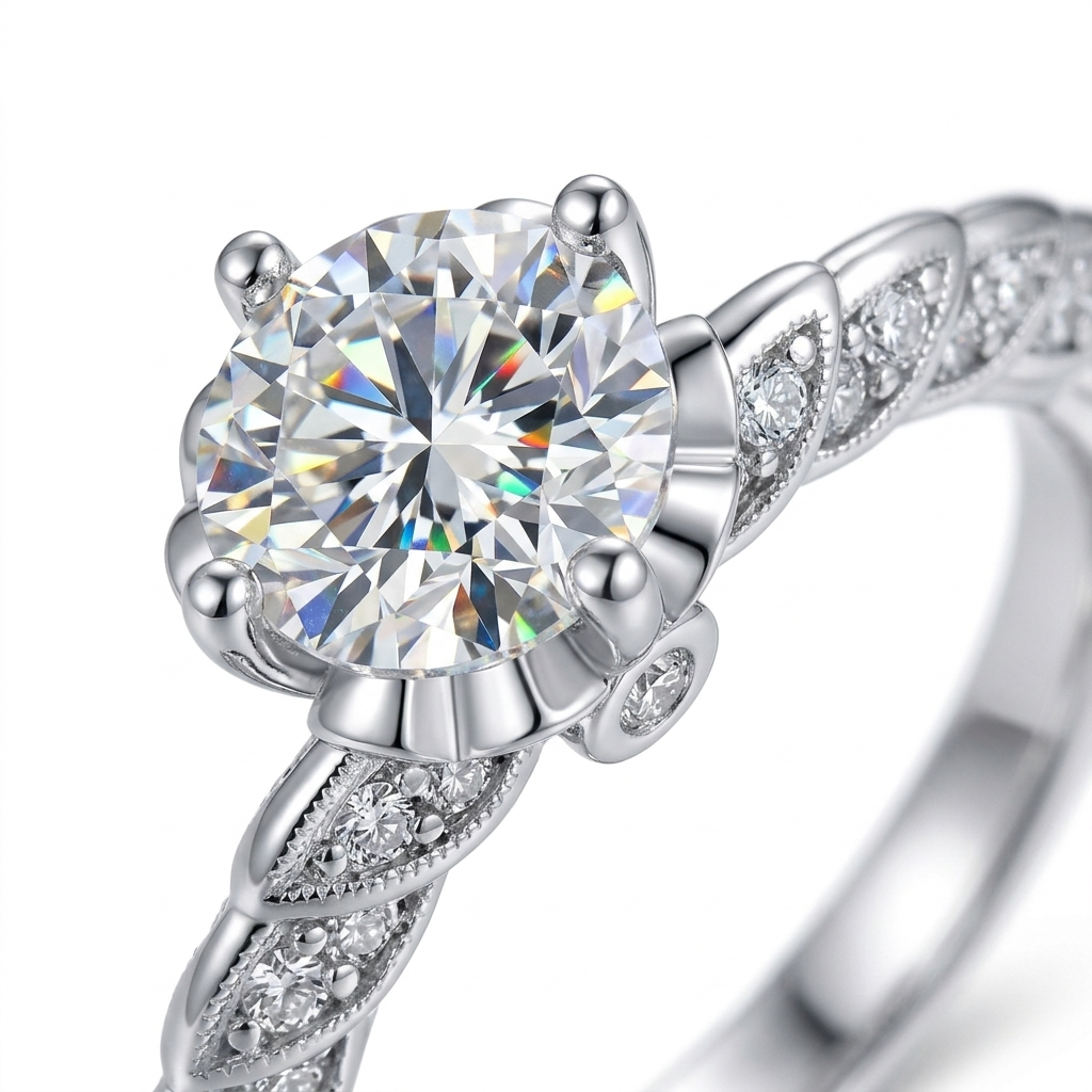 Moissanite Pave Solitaire Ring 1ct - stone macro