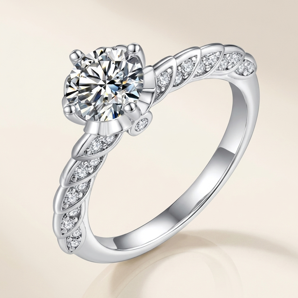 Moissanite Pave Solitaire Ring 1ct - beauty angle