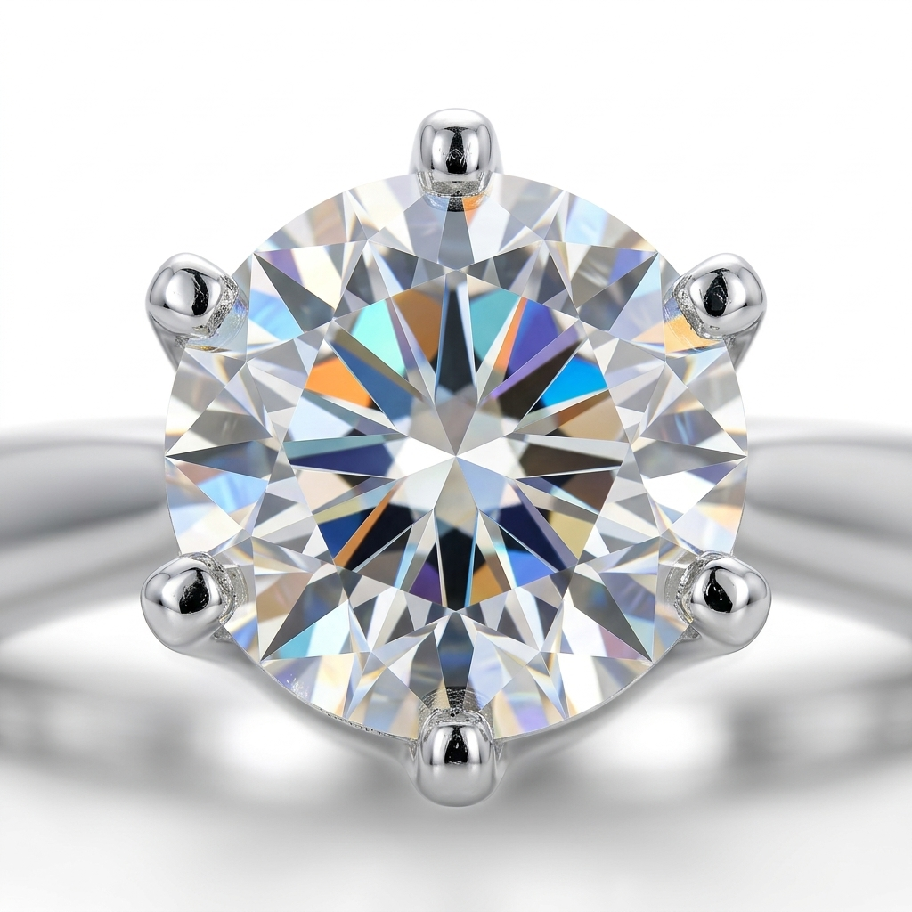 Moissanite 6-Claw Petite Solitaire Ring - stone macro