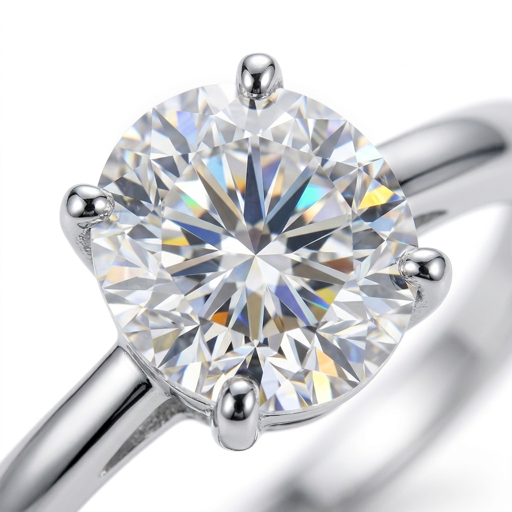 Moissanite 4-Claw Solitaire Ring - stone macro