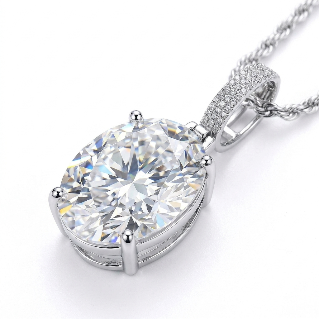 Oval Moissanite Pendant - stone macro