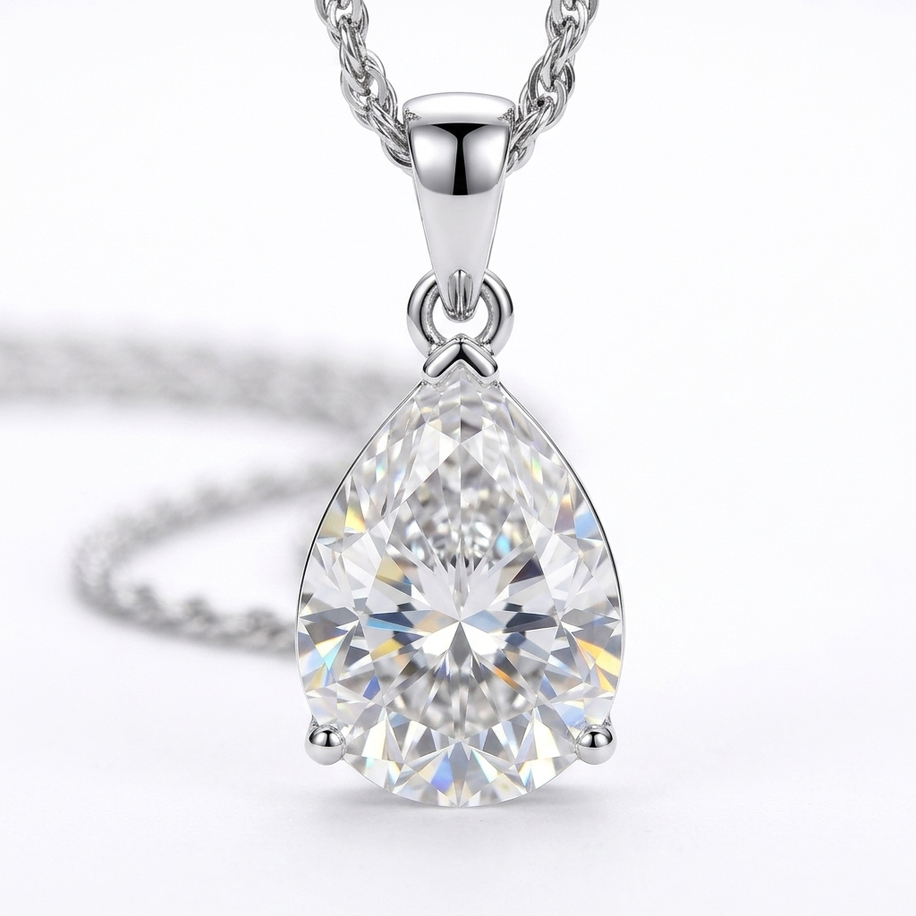 Pear Moissanite Pendant - stone macro