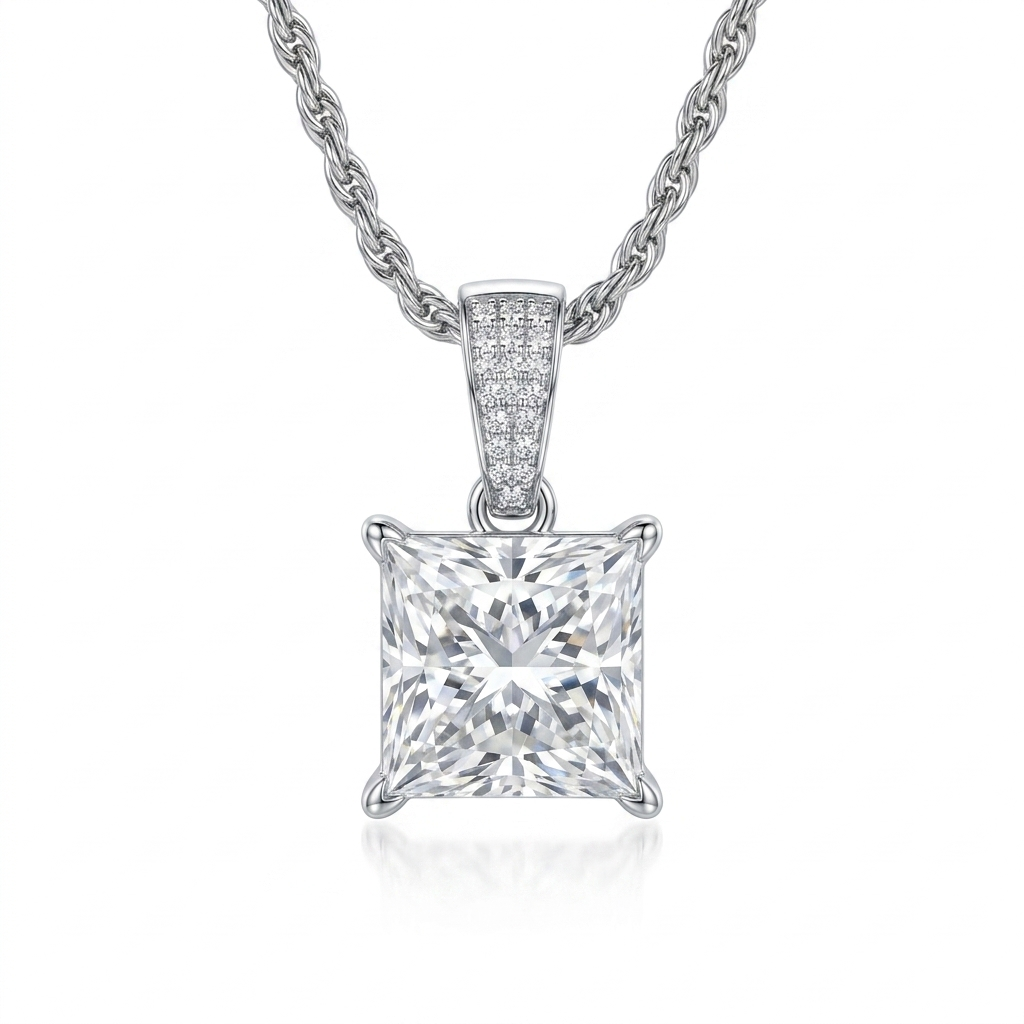 Square Moissanite Pendant - hero on white