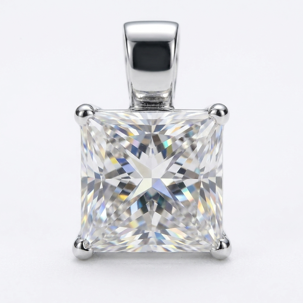 Square Moissanite Pendant - stone macro