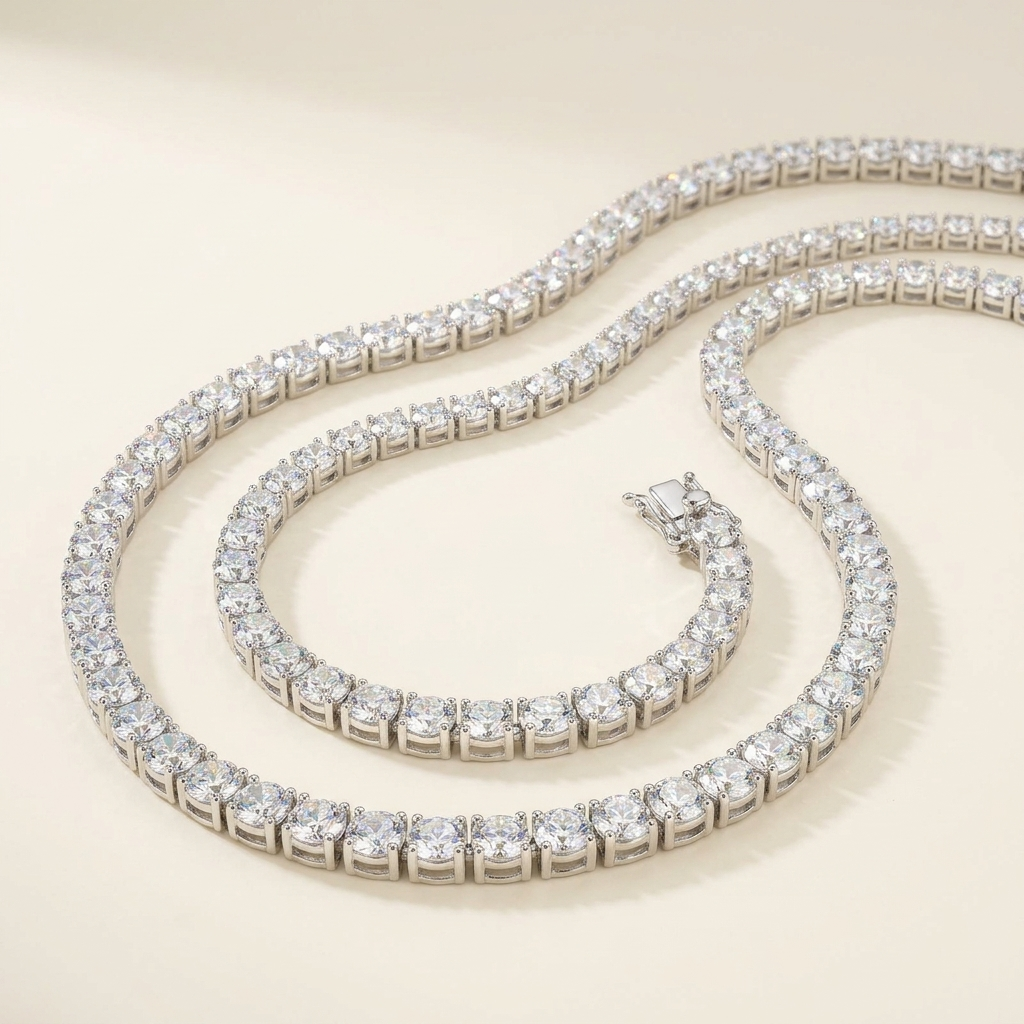 Moissanite tennis necklace draped, 2mm D-colour VVS1 in S925