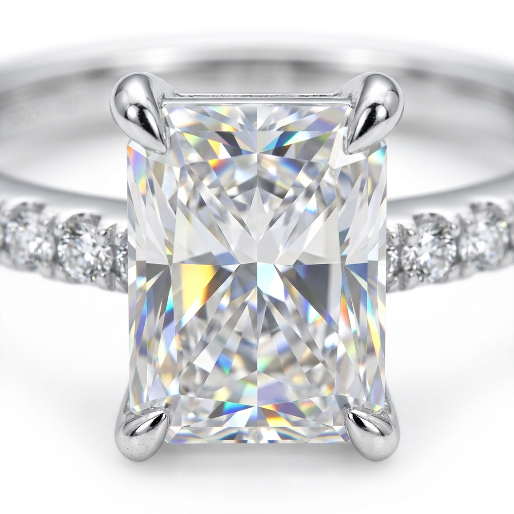 Moissanite Radiant Solitaire Ring - stone macro