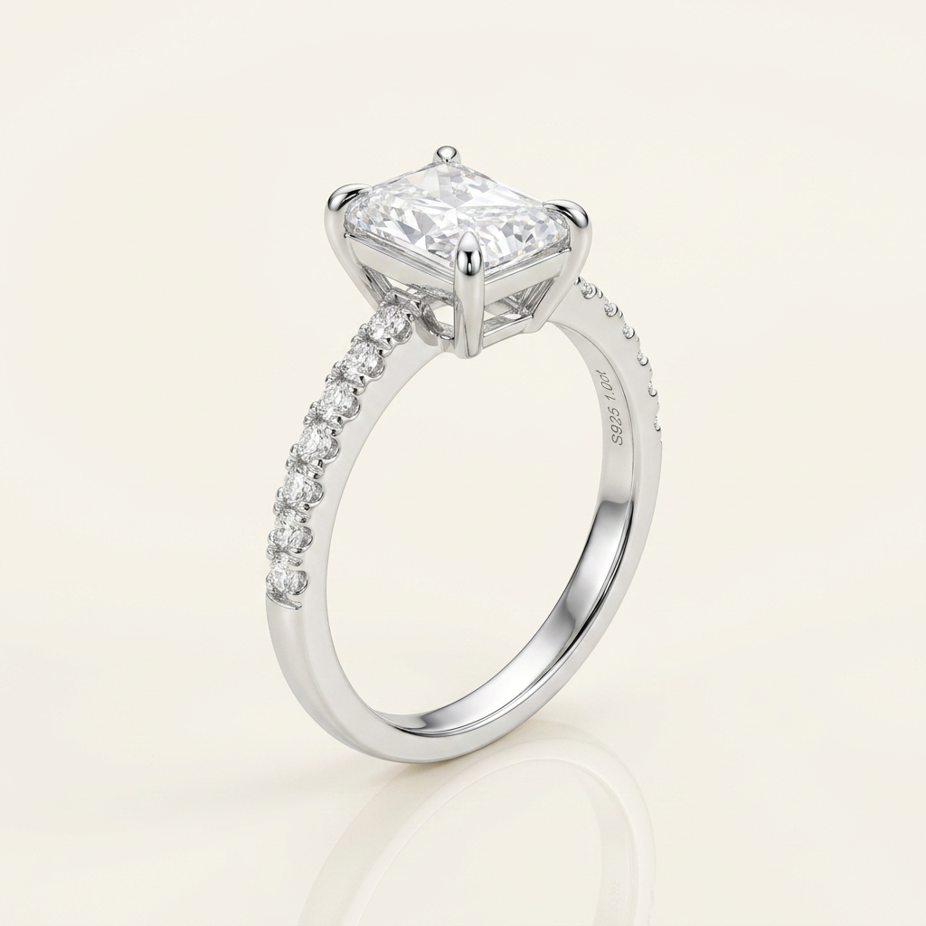 Moissanite Radiant Solitaire Ring - beauty angle