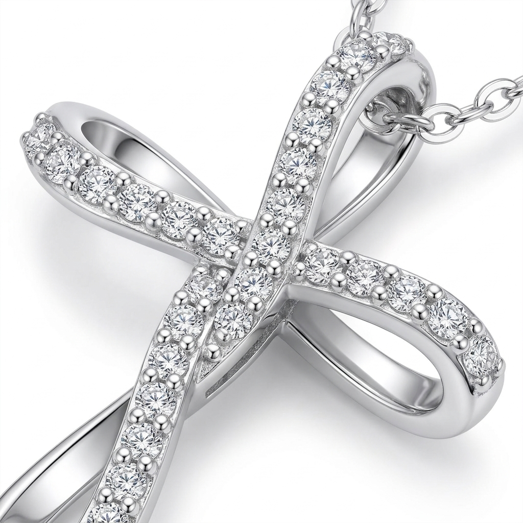 Moissanite Cross Pendant - stone macro
