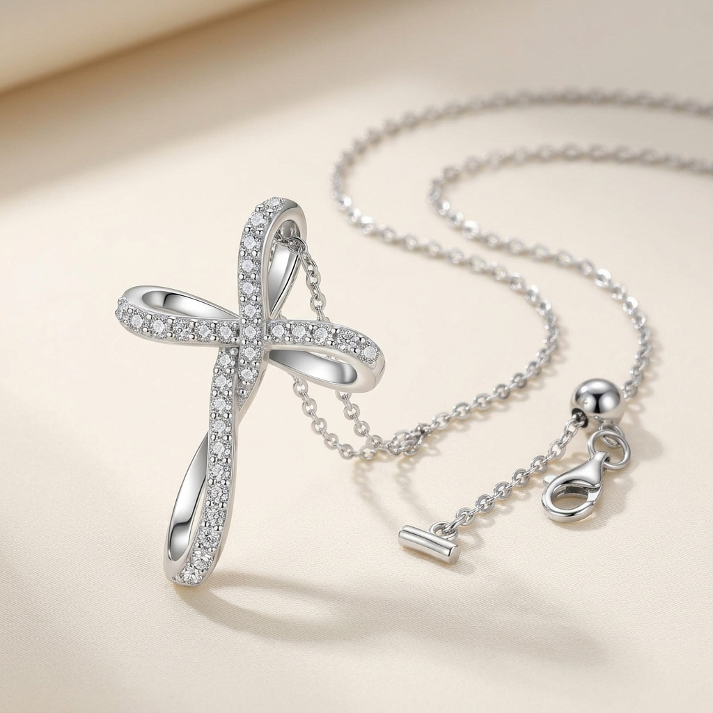 Moissanite Cross Pendant - beauty on cream