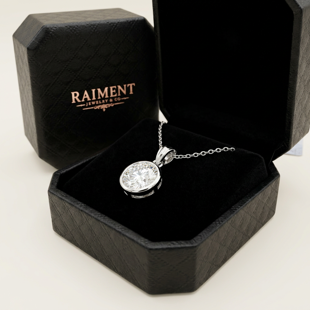Moissanite Bezel Pendant - in Raiment box