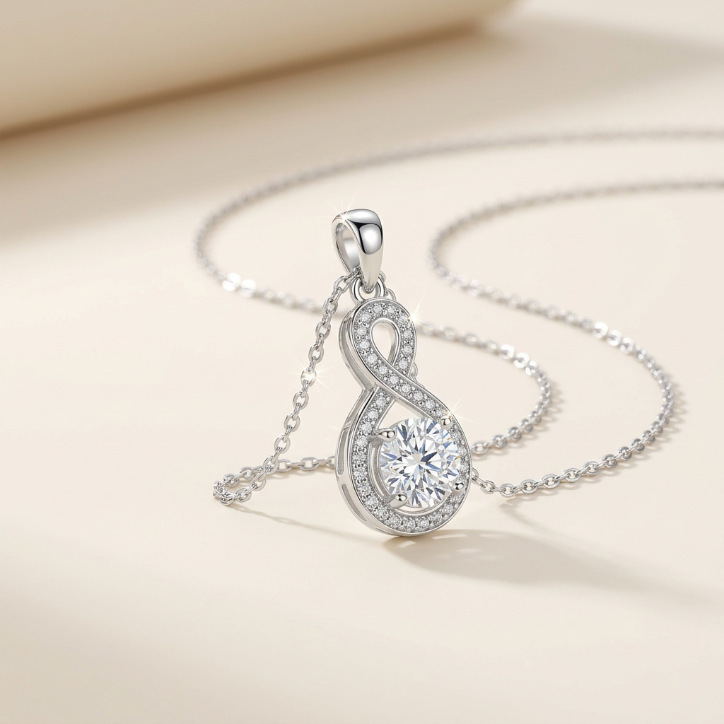 Moissanite Halo Pendant - beauty on cream